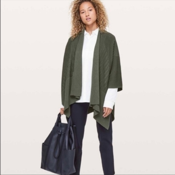 Lululemon Cashmere Wrap Cardigan Green Cozy Winter Sweater - Picture 3 of 16